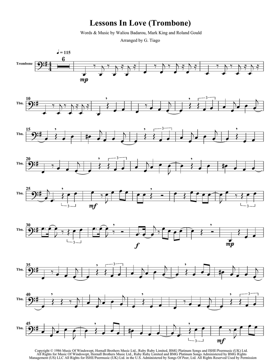 Lessons In Love Trombone Solo scores gallery preview page 1