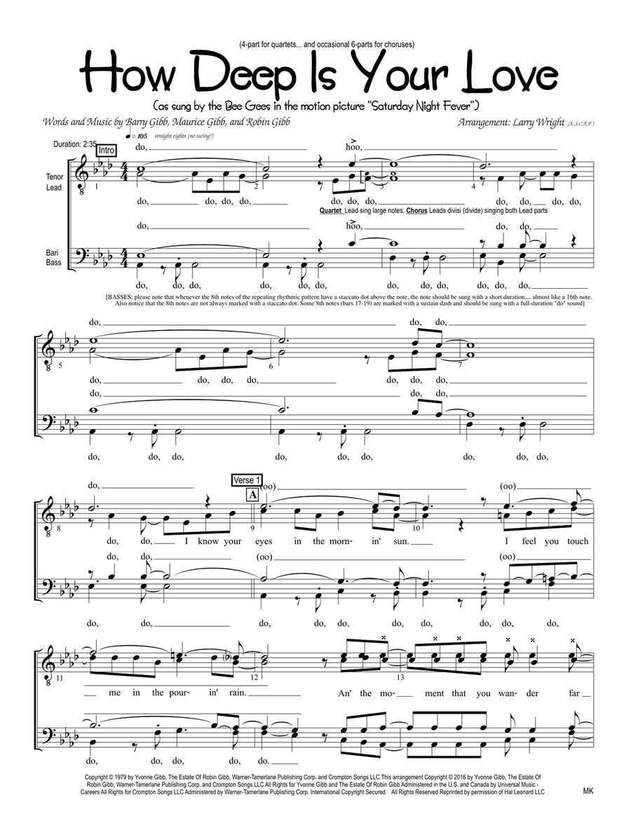 How Deep Is Your Love How Deep Is Your Love TTBB scores gallery preview page 1