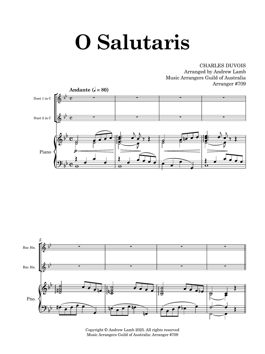 Charles DUVOIS | O Salutaris | for Brass Duet and Piano Accompaniment Brass Duet scores gallery preview page 5