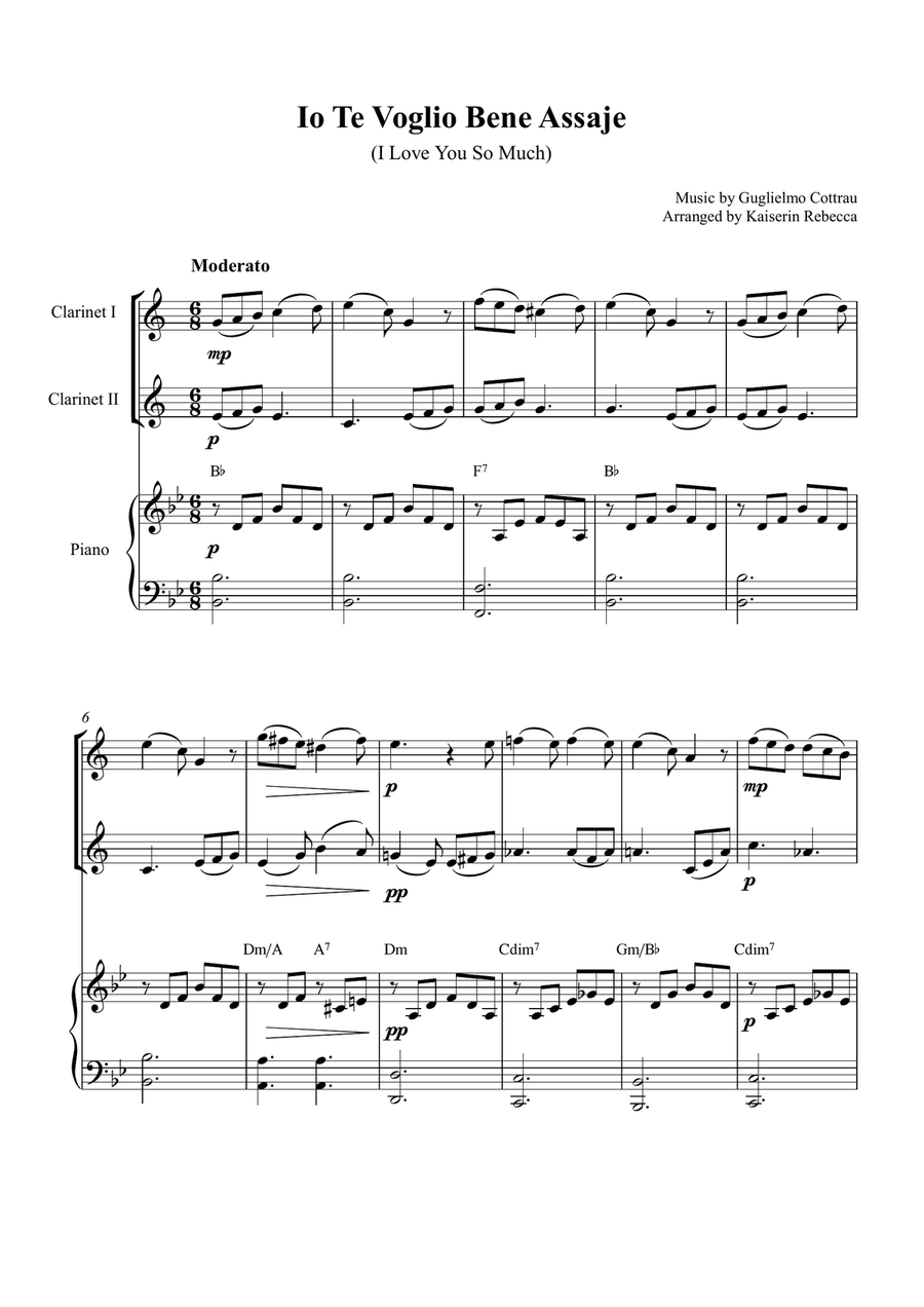 Io Te Voglio Bene Assaje (I Love You So Much) Woodwind Duet scores gallery preview page 1