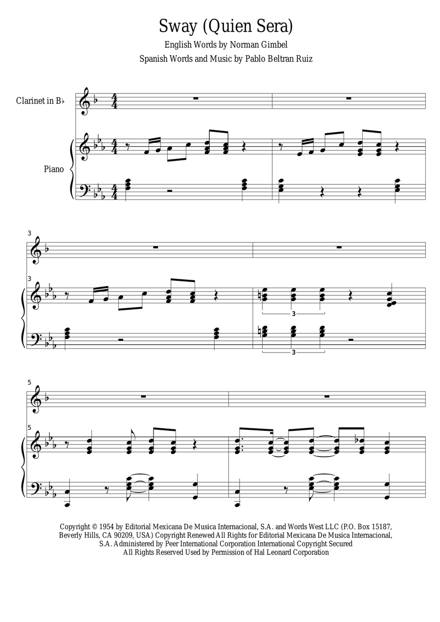 Sway (Quien Sera) Sway (Quien Sera) Clarinet Solo scores gallery preview page 1