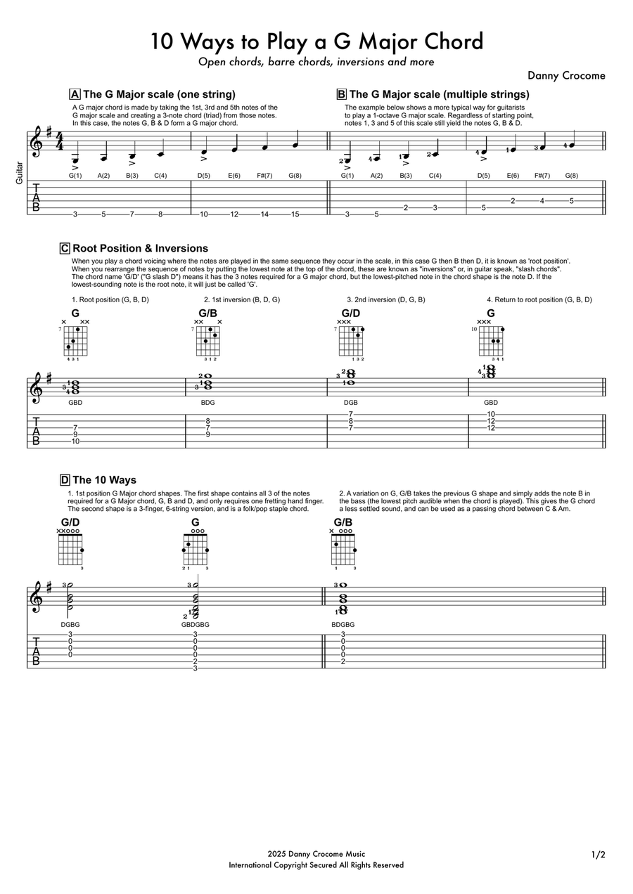 10 Ways to Play a G Major Chord Acoustic Guitar scores gallery preview page 1