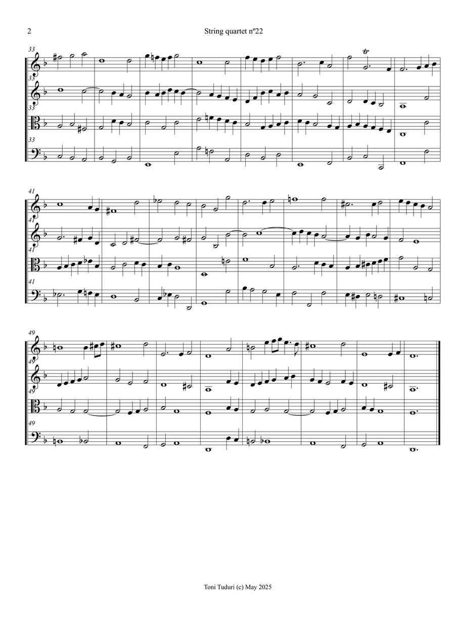 String quartet nº 22 (Arragement for string quartet of vioin sonata nº 1 in d) String Quartet scores gallery preview page 2