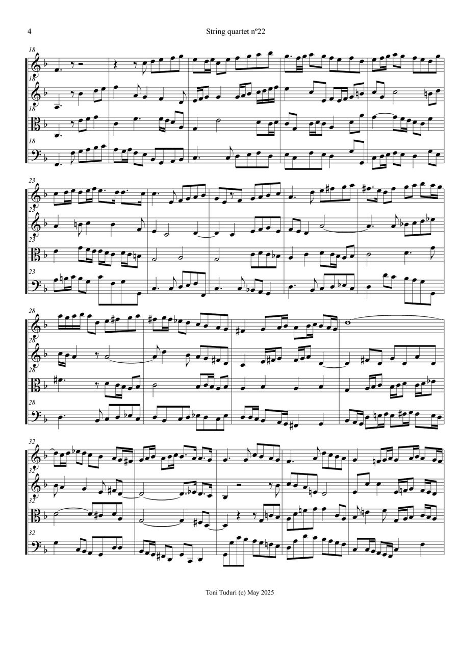 String quartet nº 22 (Arragement for string quartet of vioin sonata nº 1 in d) String Quartet scores gallery preview page 4