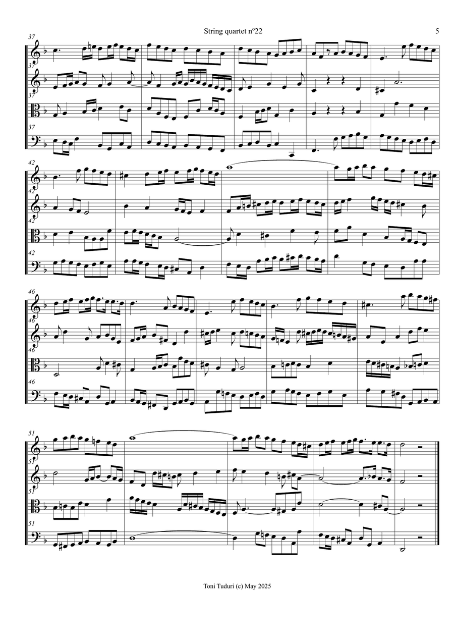 String quartet nº 22 (Arragement for string quartet of vioin sonata nº 1 in d) String Quartet scores gallery preview page 5