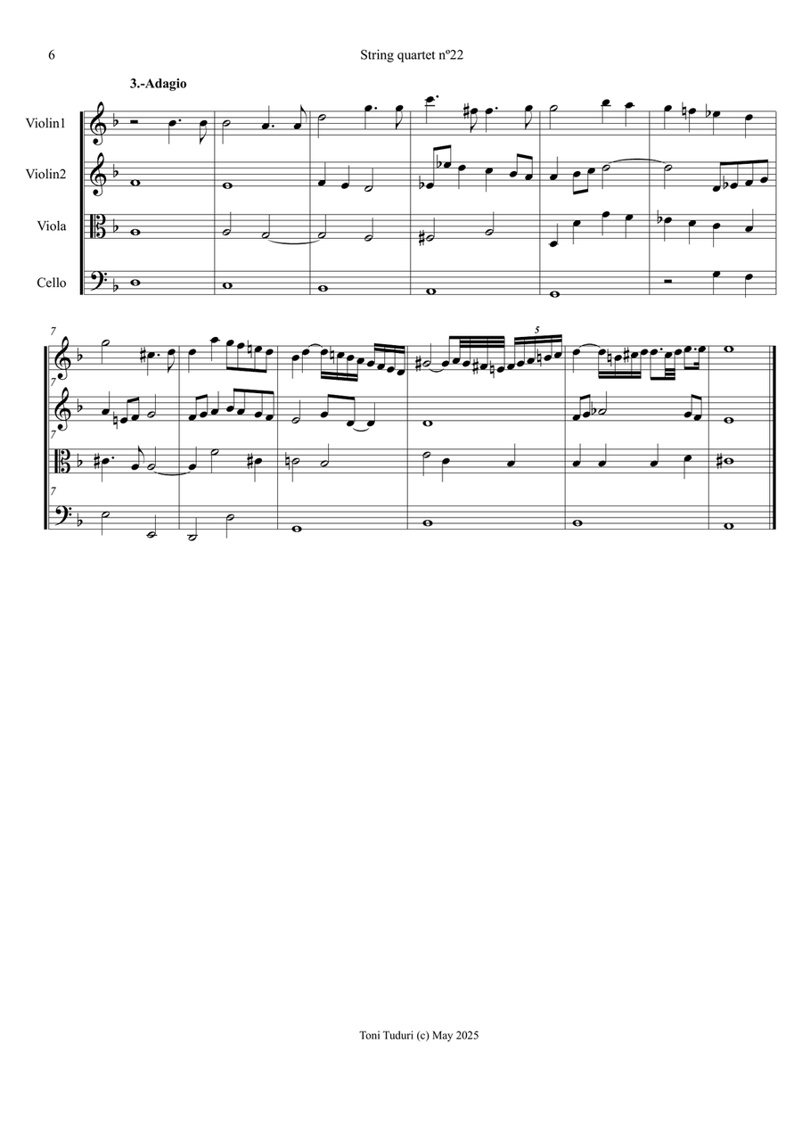 String quartet nº 22 (Arragement for string quartet of vioin sonata nº 1 in d) String Quartet scores gallery preview page 6