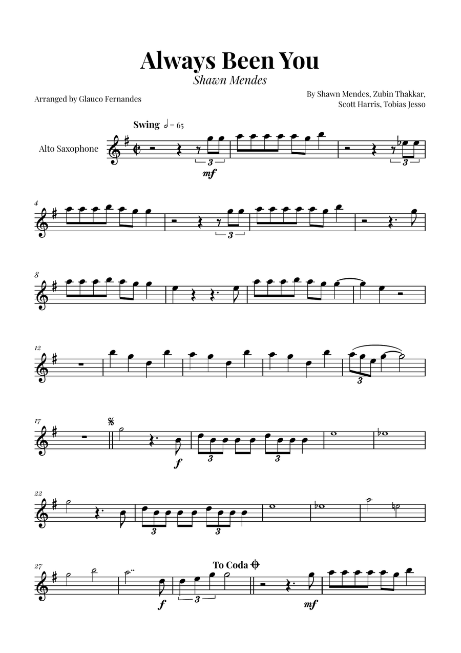 Always Been You Alto Saxophone scores gallery preview page 1