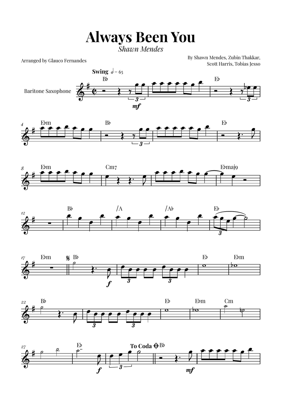 Always Been You Baritone Saxophone scores gallery preview page 1