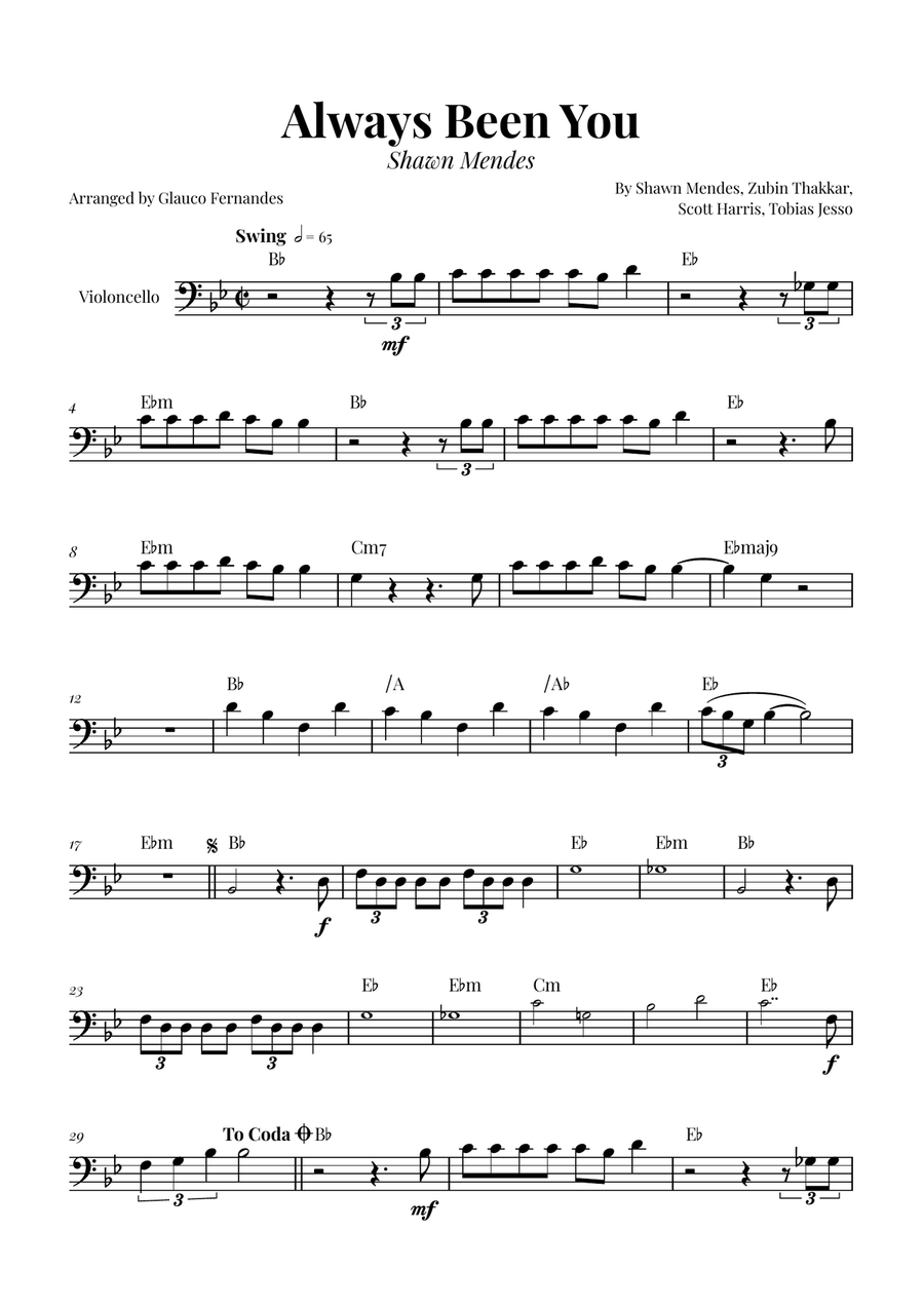 Always Been You Cello Solo scores gallery preview page 1