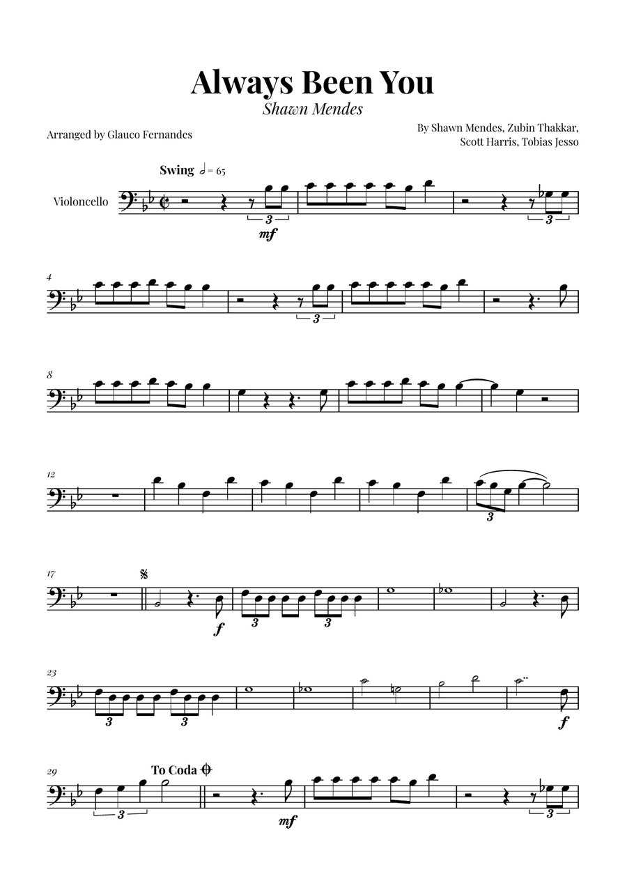 Always Been You Cello Solo scores gallery preview page 1