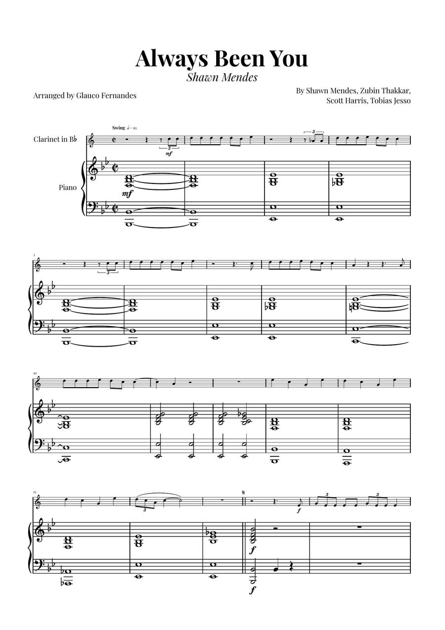 Always Been You B-Flat Clarinet scores gallery preview page 1