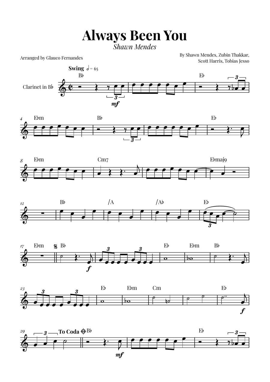 Always Been You B-Flat Clarinet scores gallery preview page 1