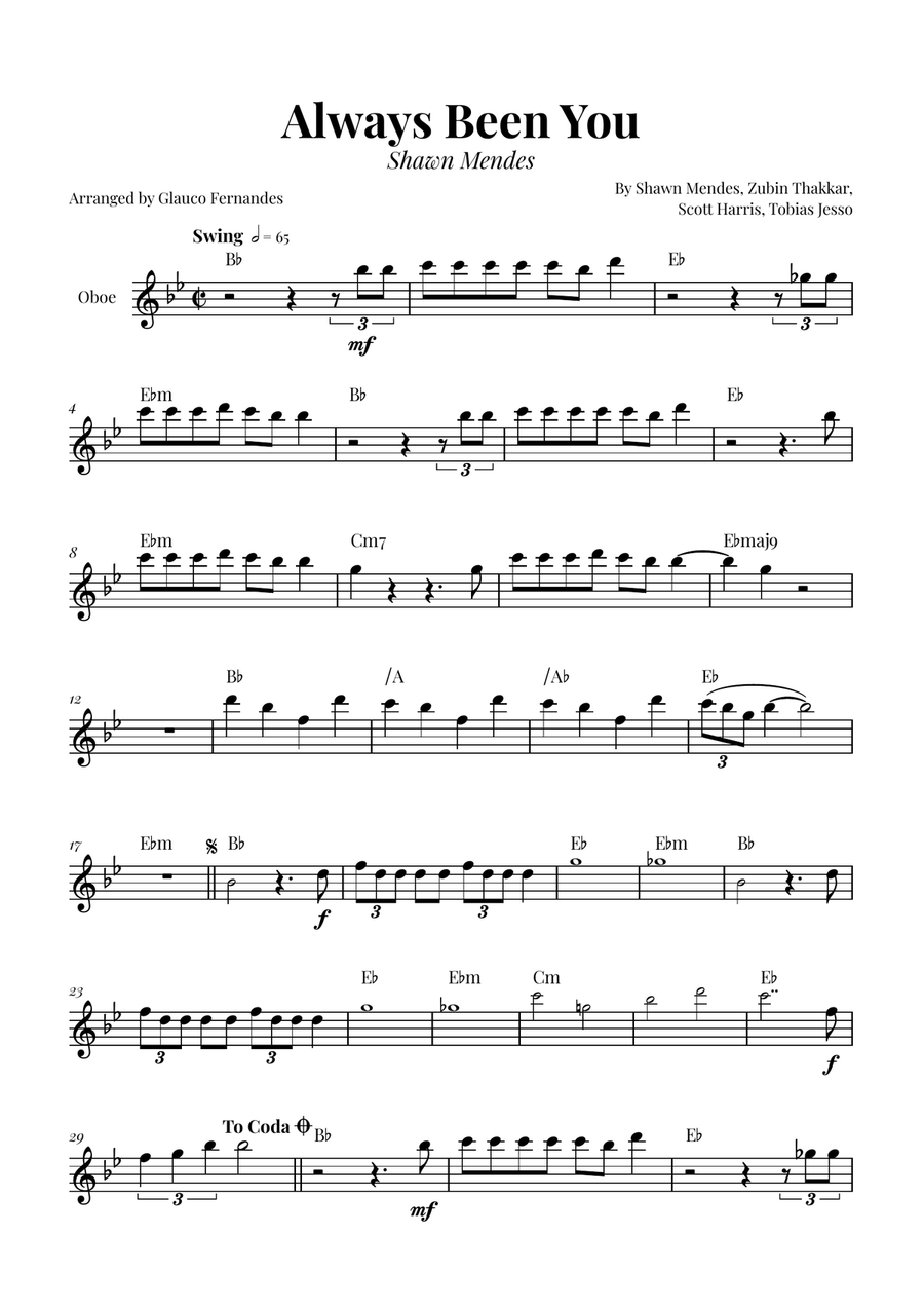 Always Been You Oboe Solo scores gallery preview page 1