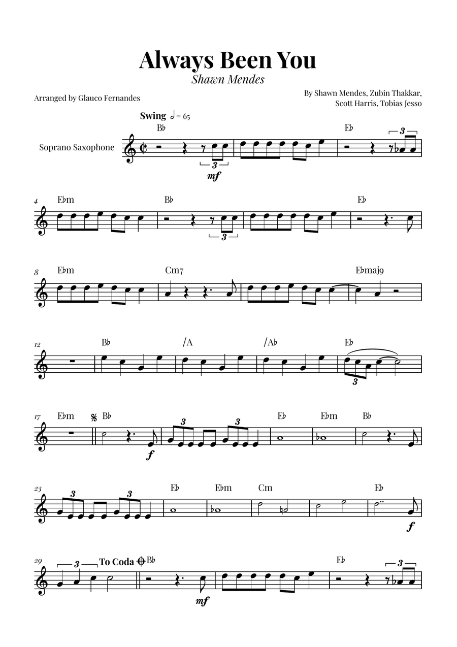 Always Been You Soprano Saxophone scores gallery preview page 1