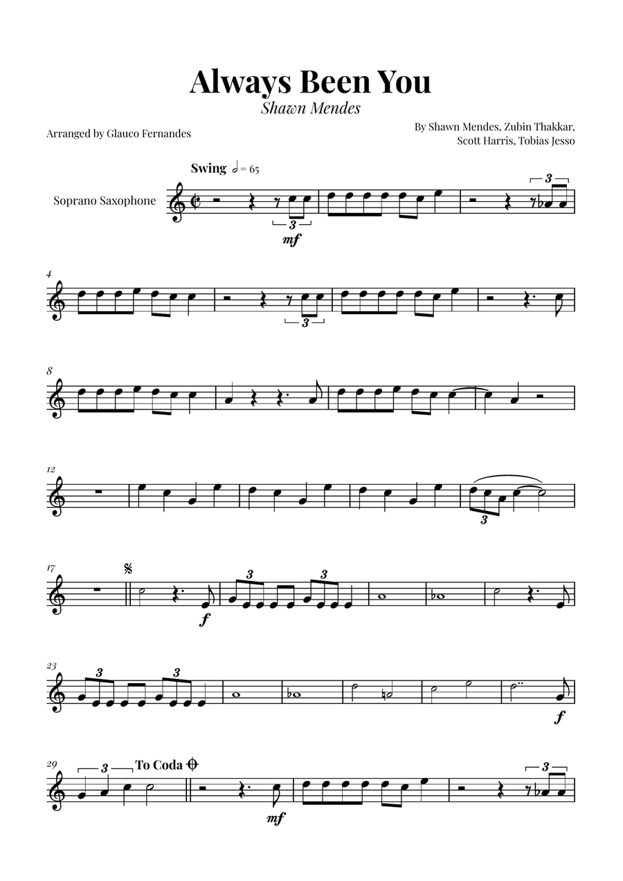 Always Been You Soprano Saxophone scores gallery preview page 1