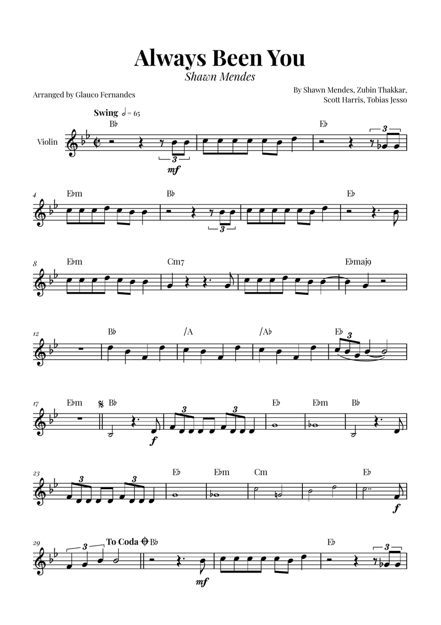 Always Been You Violin Solo scores gallery preview page 1