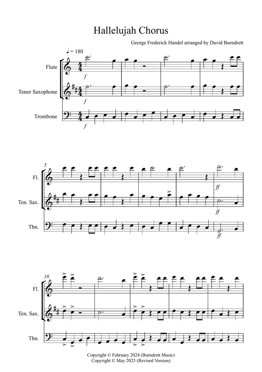 Hallelujah Chorus for Flute, Tenor Saxophone and Trombone Trio Small Ensemble scores gallery preview page 1