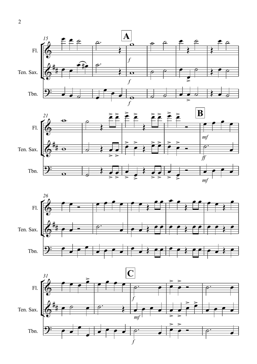 Hallelujah Chorus for Flute, Tenor Saxophone and Trombone Trio Small Ensemble scores gallery preview page 2