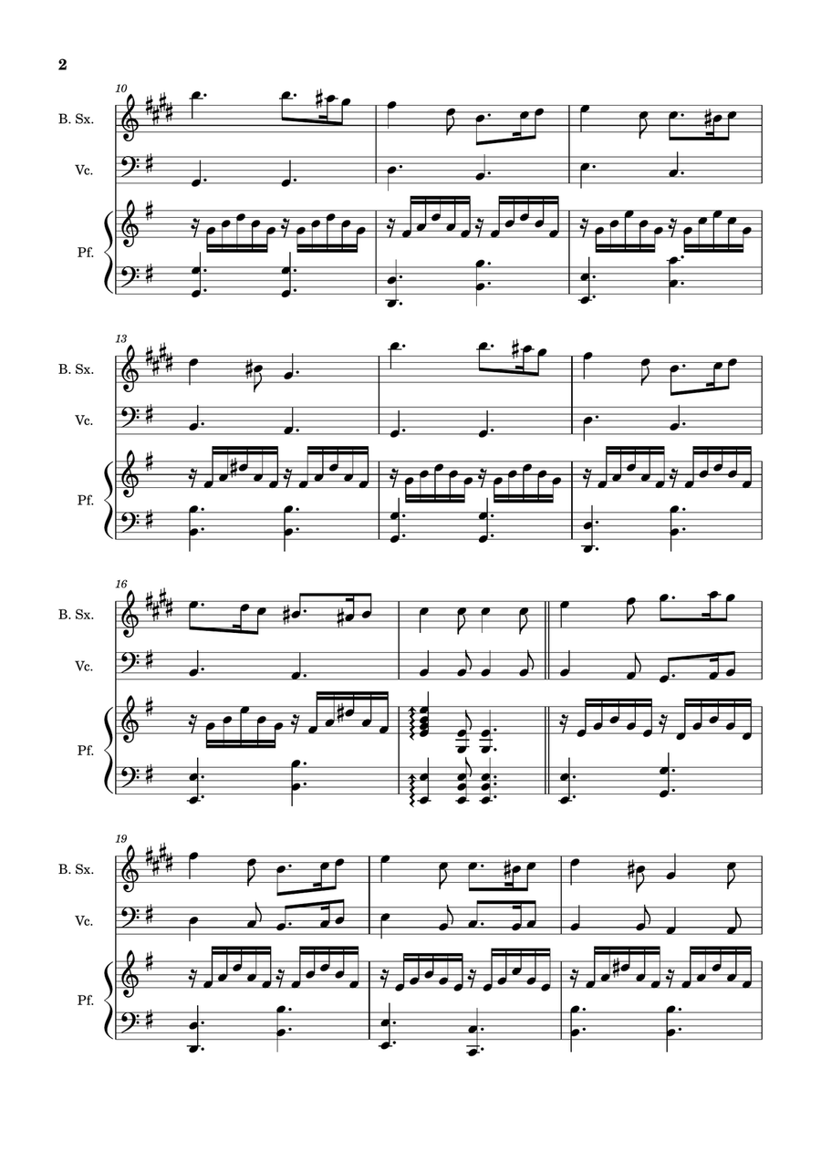 Greensleeves - B. Sax., Cello and Piano. Score and Parts. Small Ensemble scores gallery preview page 2