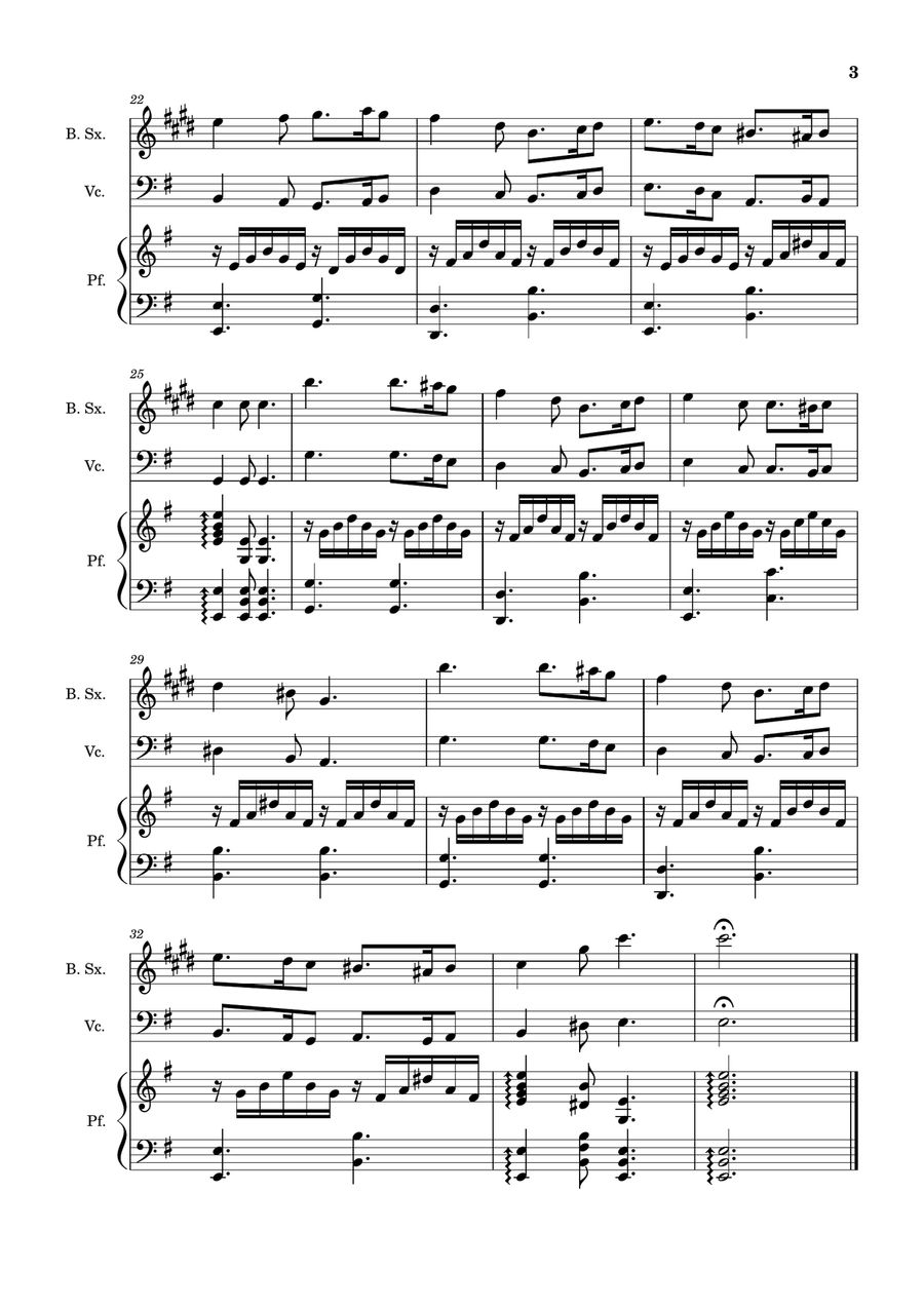 Greensleeves - B. Sax., Cello and Piano. Score and Parts. Small Ensemble scores gallery preview page 3