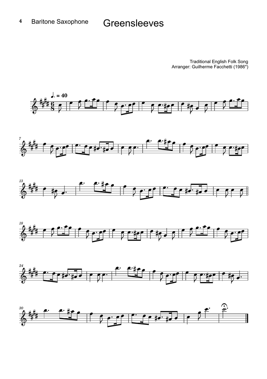 Greensleeves - B. Sax., Cello and Piano. Score and Parts. Small Ensemble scores gallery preview page 4