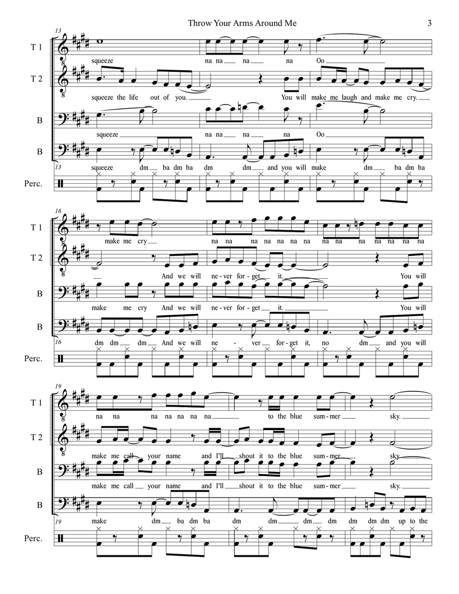 Throw Your Arms Around Me TTBB scores gallery preview page 4