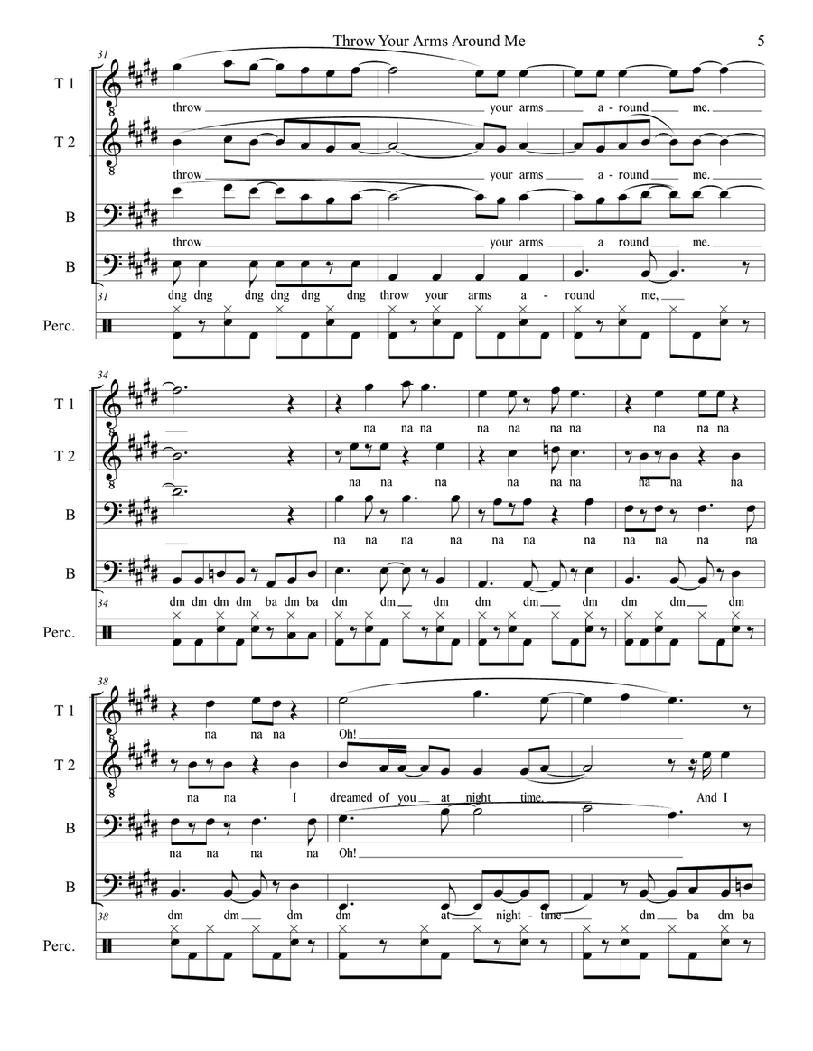 Throw Your Arms Around Me TTBB scores gallery preview page 6