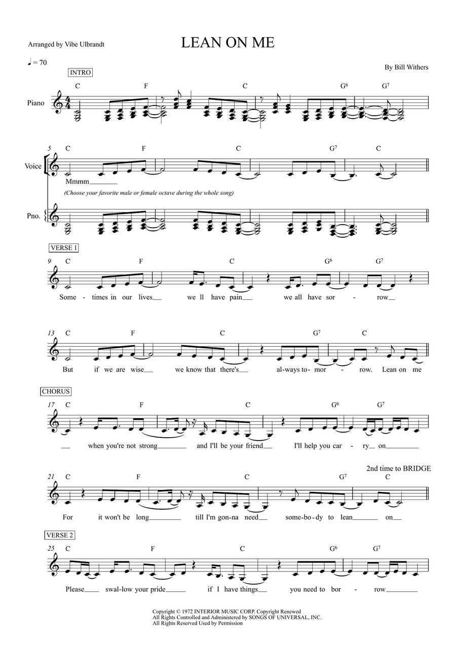 Lean On Me Lean On Me Piano Solo scores gallery preview page 1