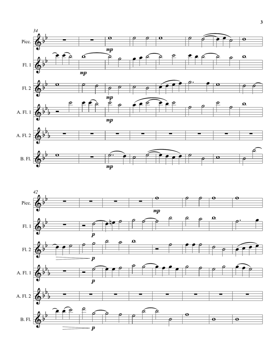 Robert Parsons Ave Maria arranged for flute sextet or flute choir (incl. piccolo solo) Flute Choir scores gallery preview page 3