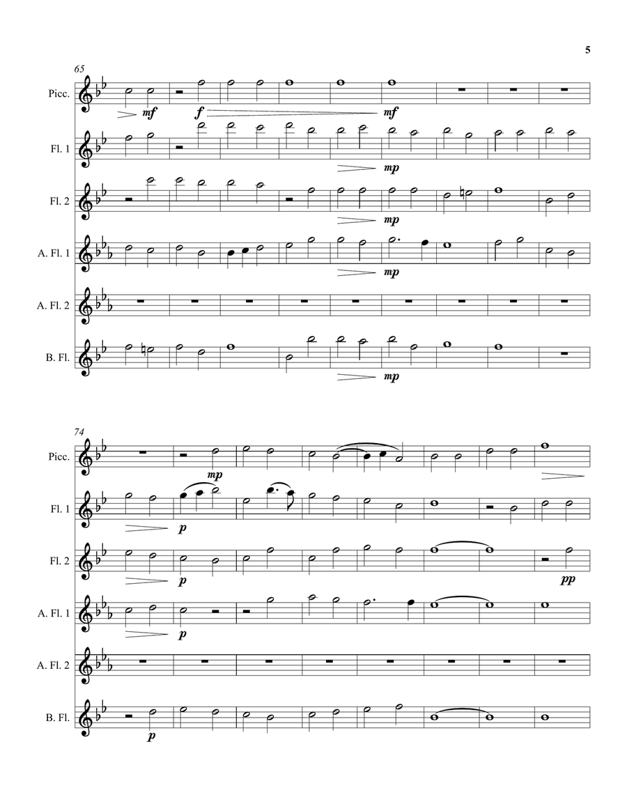 Robert Parsons Ave Maria arranged for flute sextet or flute choir (incl. piccolo solo) Flute Choir scores gallery preview page 5