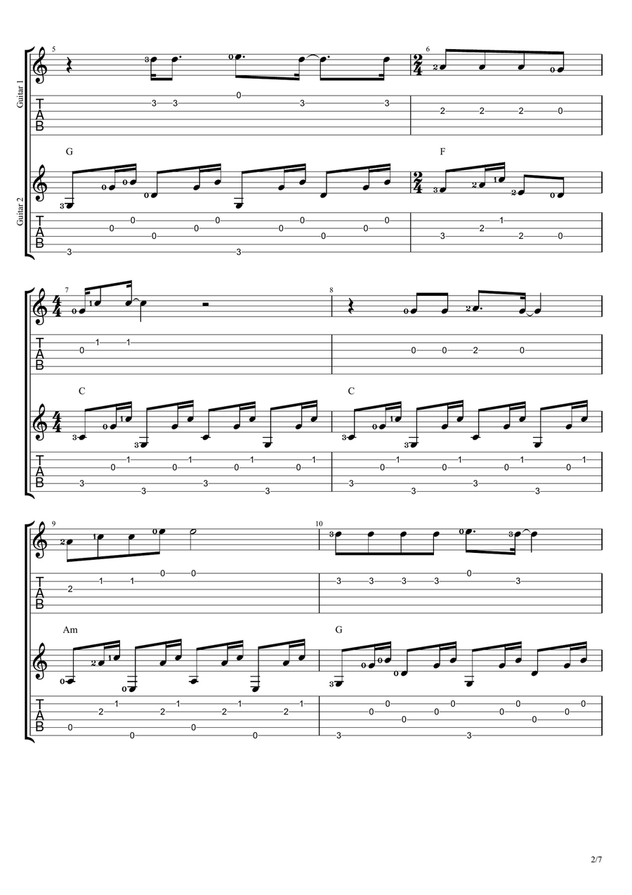 Take Me Home, Country Roads Guitar Ensemble scores gallery preview page 2