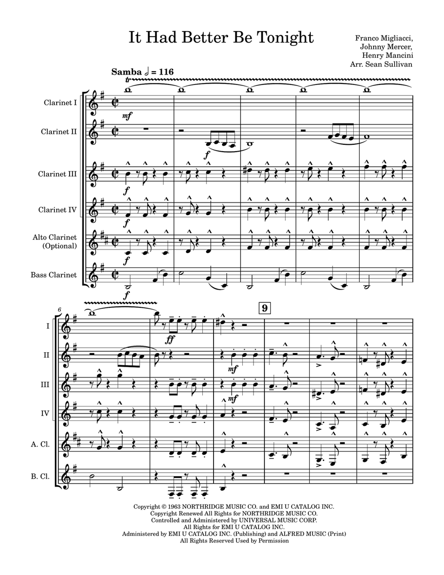 It Had Better Be Tonight Clarinet Quintet scores gallery preview page 2