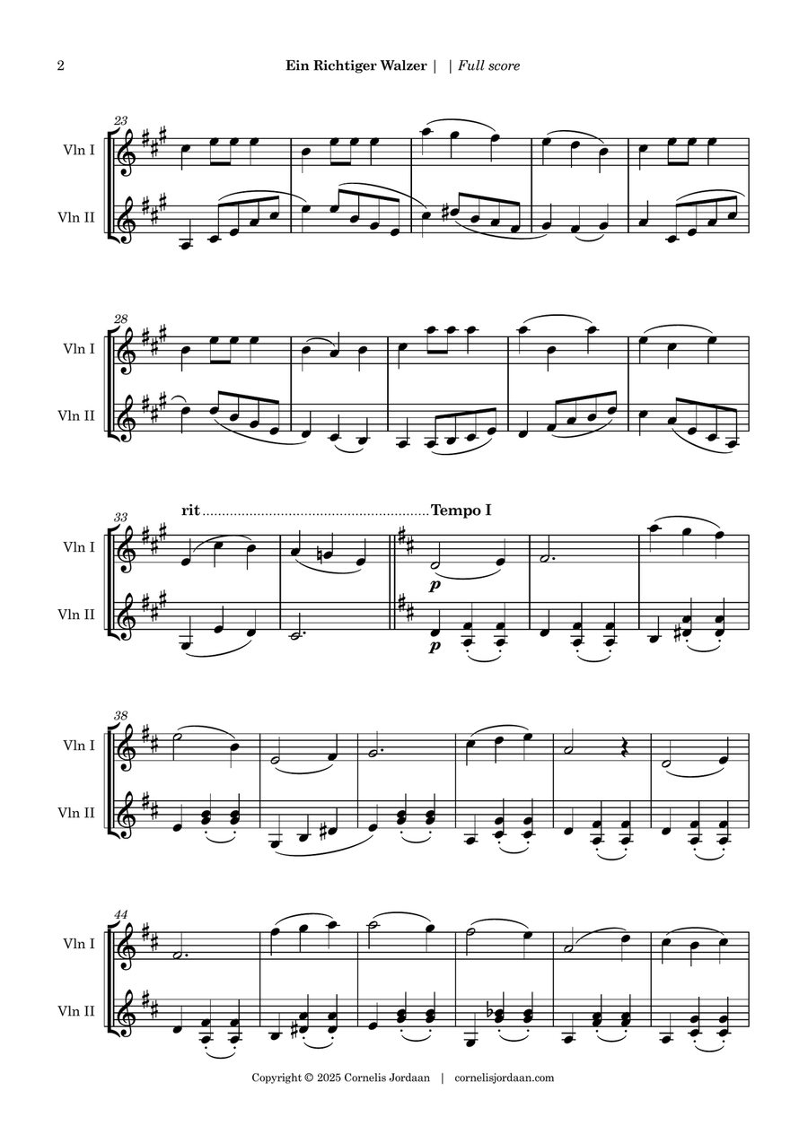 Ein Richtiger Walzer, an easy waltz for 2 violins String Duet scores gallery preview page 2