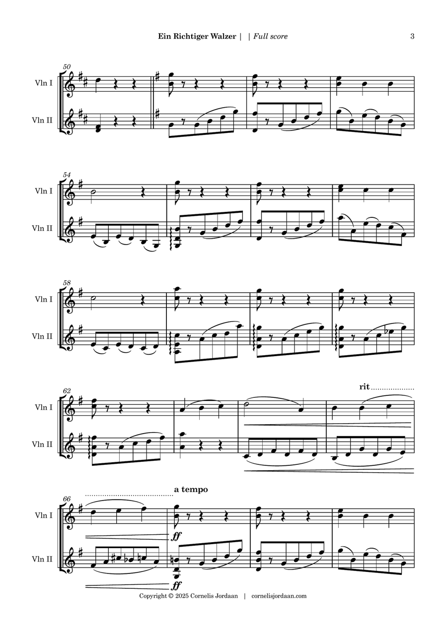 Ein Richtiger Walzer, an easy waltz for 2 violins String Duet scores gallery preview page 3