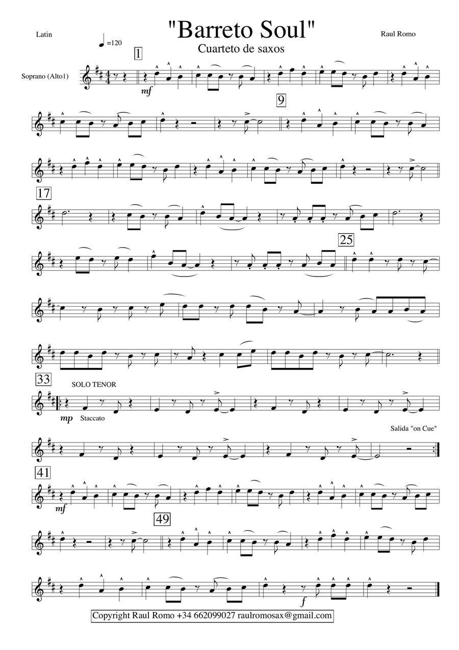 Saxophone Quarttet - BARRETO SOUL Saxophone Quartet scores gallery preview page 4