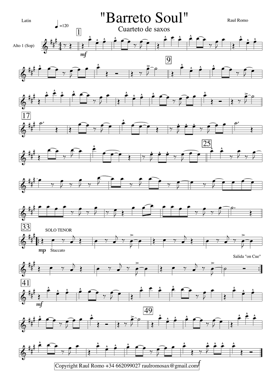 Saxophone Quarttet - BARRETO SOUL Saxophone Quartet scores gallery preview page 5