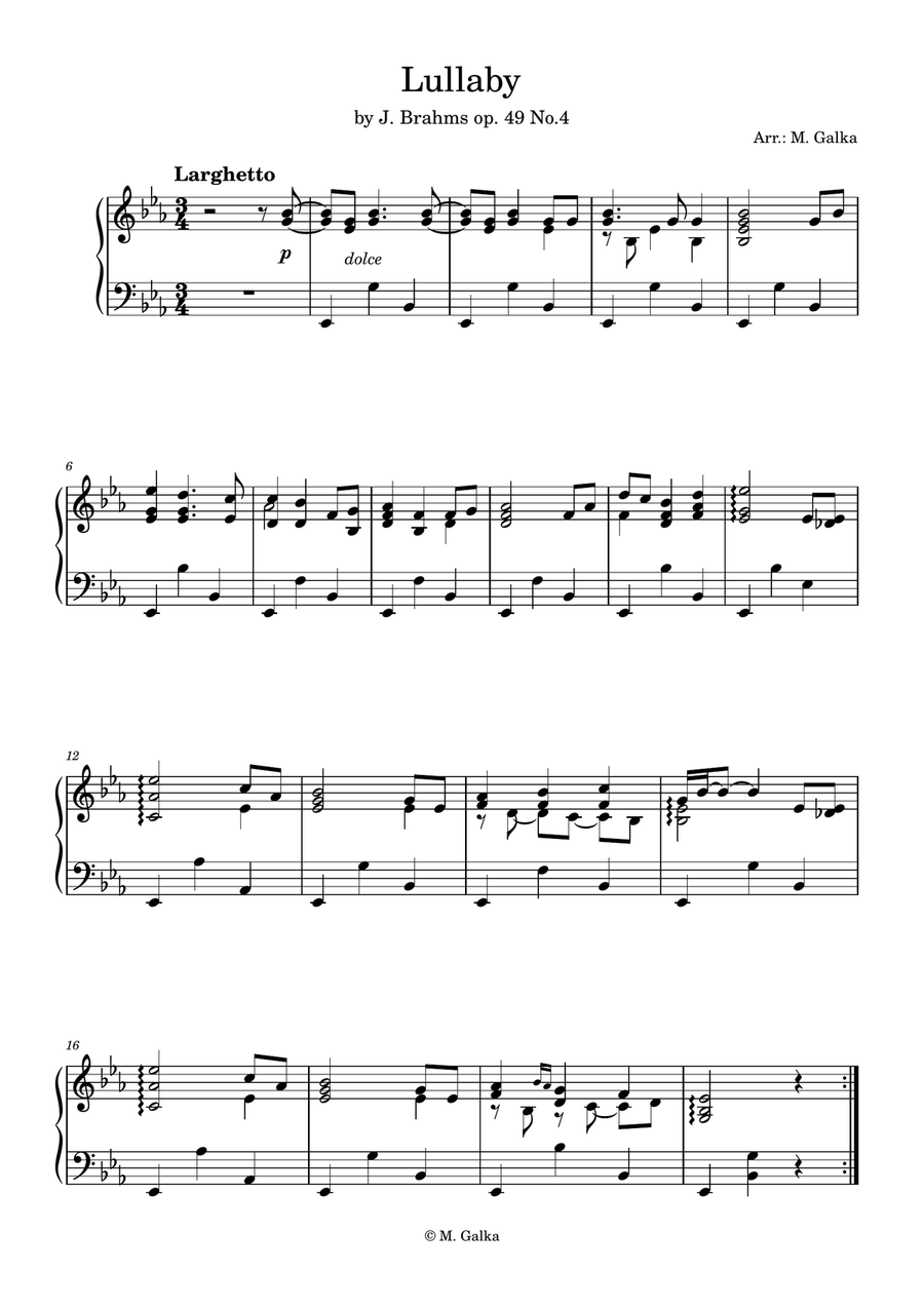 Lullaby op. 49 No. 4 Lullaby op. 49 No. 4 Piano Solo scores gallery preview page 1