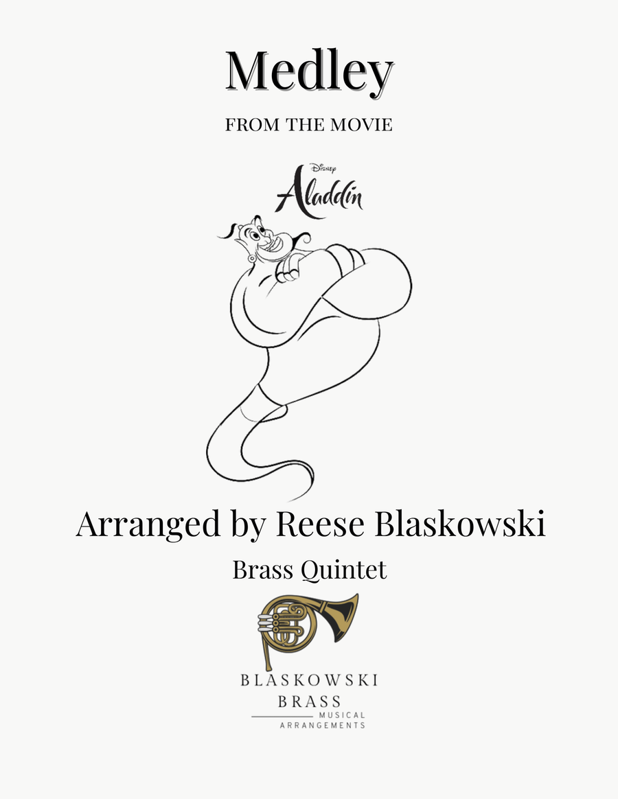 Medley: Arabian Nights with One Jump Ahead, Friend Like Me, Prince Ali, and A Whole New World Brass Quintet scores gallery preview page 1