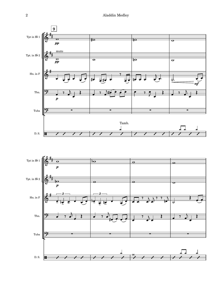 Medley: Arabian Nights with One Jump Ahead, Friend Like Me, Prince Ali, and A Whole New World Brass Quintet scores gallery preview page 3