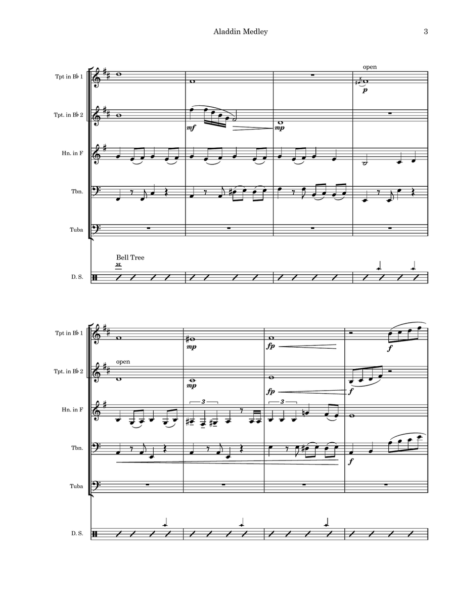 Medley: Arabian Nights with One Jump Ahead, Friend Like Me, Prince Ali, and A Whole New World Brass Quintet scores gallery preview page 4