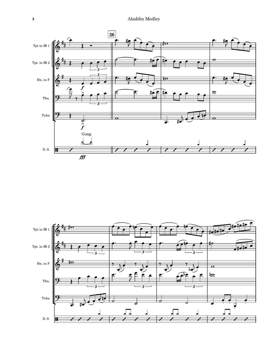 Medley: Arabian Nights with One Jump Ahead, Friend Like Me, Prince Ali, and A Whole New World Brass Quintet scores gallery preview page 5