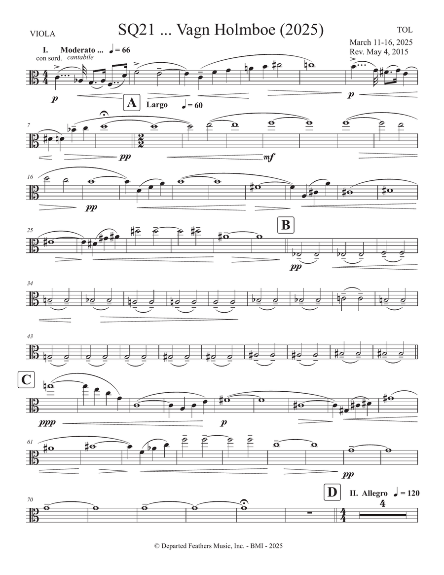 SQ21 ... Vagn Holmboe (2025) String Quartet scores gallery preview page 1