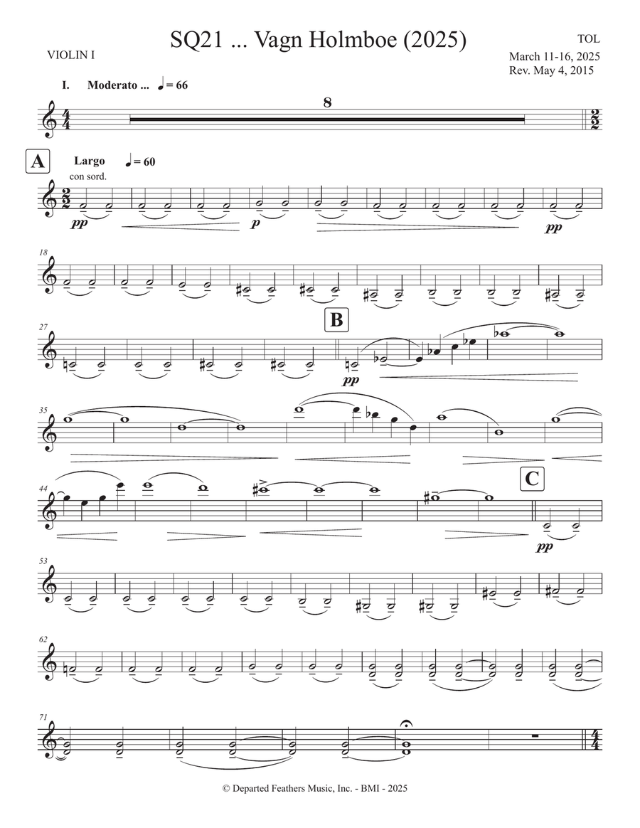 SQ21 ... Vagn Holmboe (2025) String Quartet scores gallery preview page 1