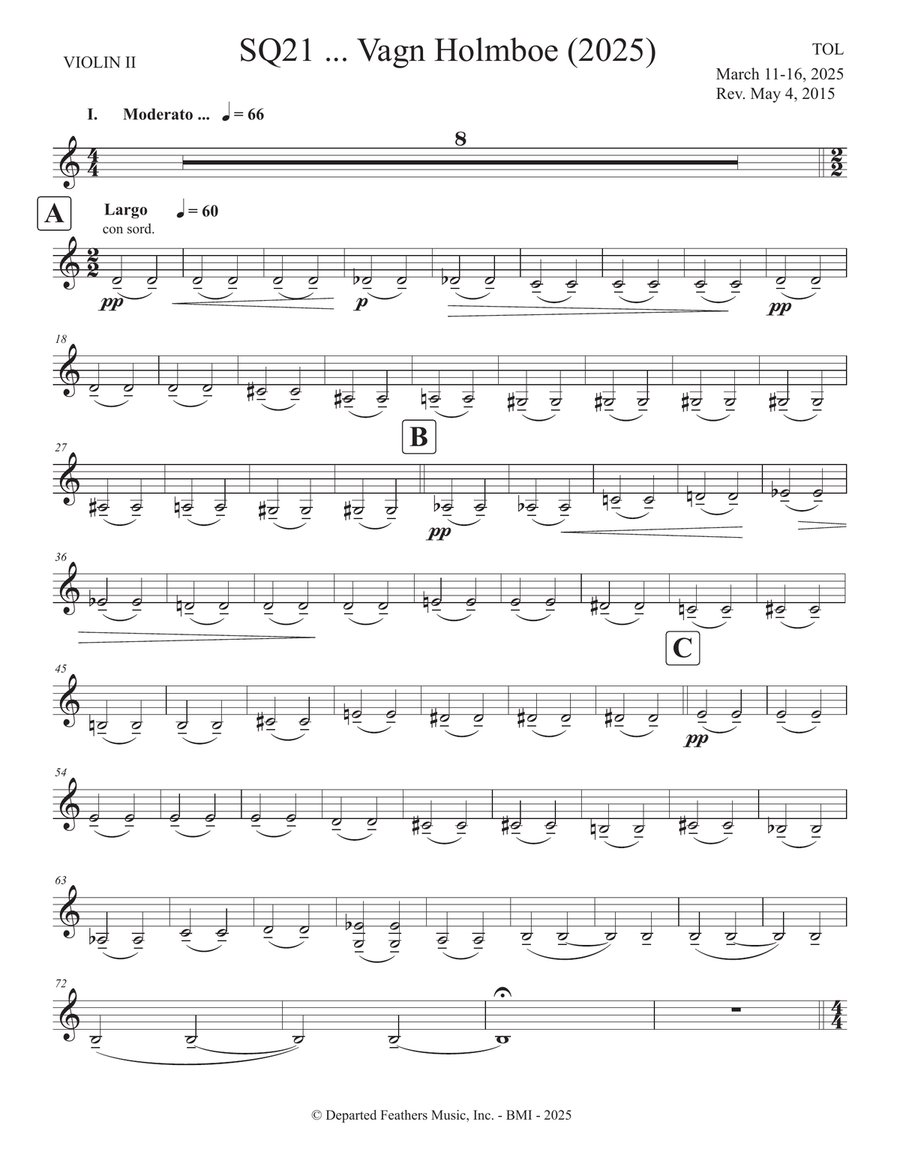 SQ21 ... Vagn Holmboe (2025) String Quartet scores gallery preview page 1