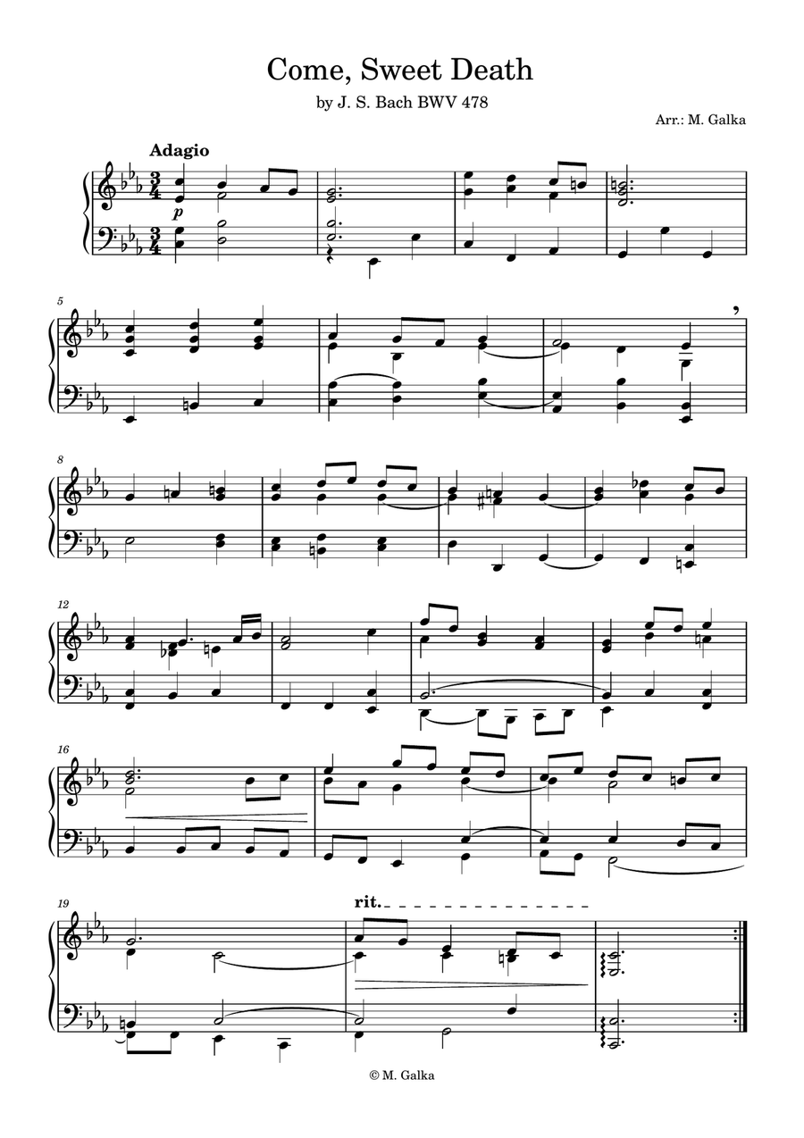 Komm Süßer Tod BWV 478 (Come Sweet Death) Piano Solo scores gallery preview page 1