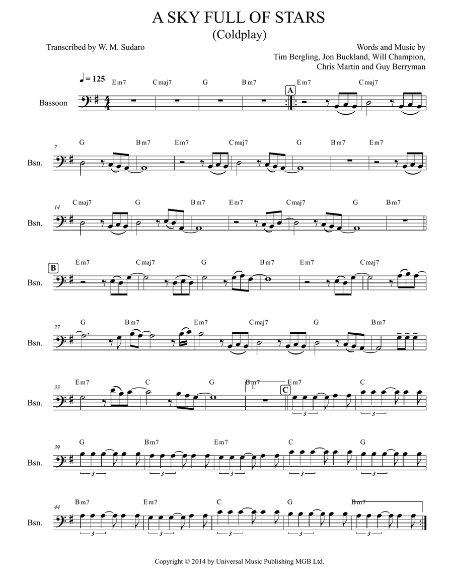 A Sky Full Of Stars A Sky Full Of Stars Bassoon Solo scores gallery preview page 1