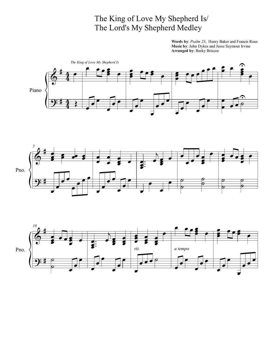 The King of Love My Shepherd Is/The Lord's My Shepherd, I'll Not Want Medley Piano Solo scores gallery preview page 1