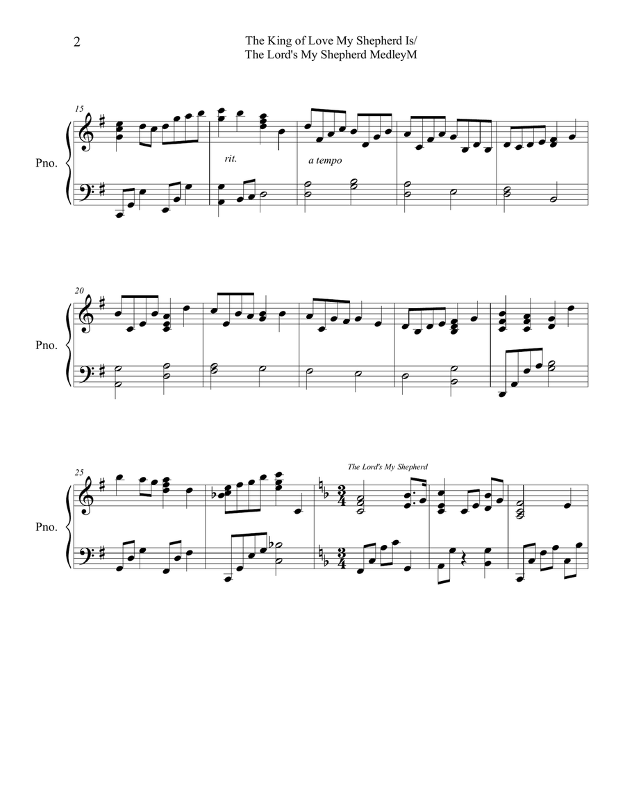 The King of Love My Shepherd Is/The Lord's My Shepherd, I'll Not Want Medley Piano Solo scores gallery preview page 2