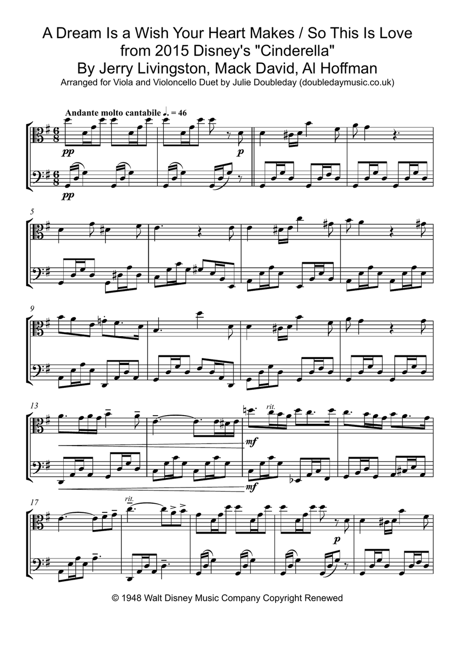 A Dream Is A Wish Your Heart Makes String Duet scores gallery preview page 1