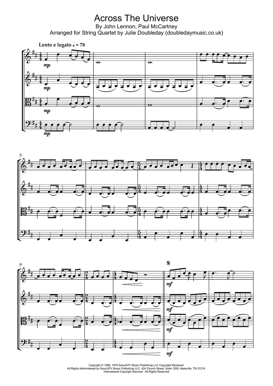 Across The Universe Across The Universe String Quartet scores gallery preview page 1